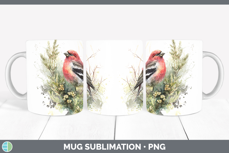 Pine Grosbeak Birds 01 Sketch Mug Wrap Sublimation Design