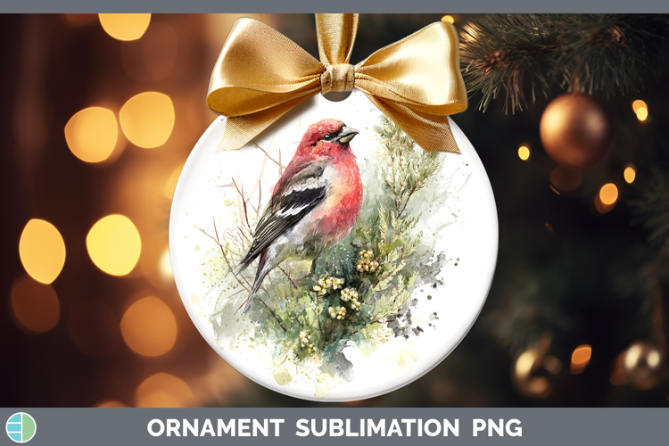 Pine Grosbeak Birds 01 Sketch Ornament Sublimation Design