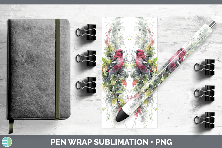Pine Grosbeak Birds 01 Sketch Pen Wrap Sublimation Design