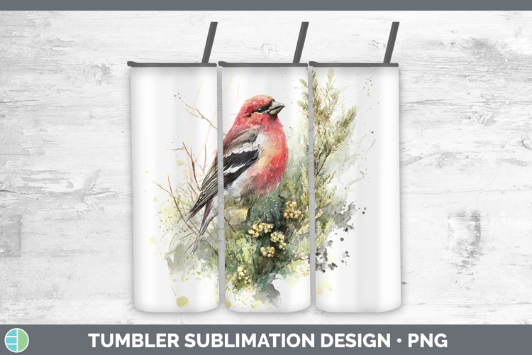 Pine Grosbeak Birds 01 Sketch Tumbler Sublimation Design