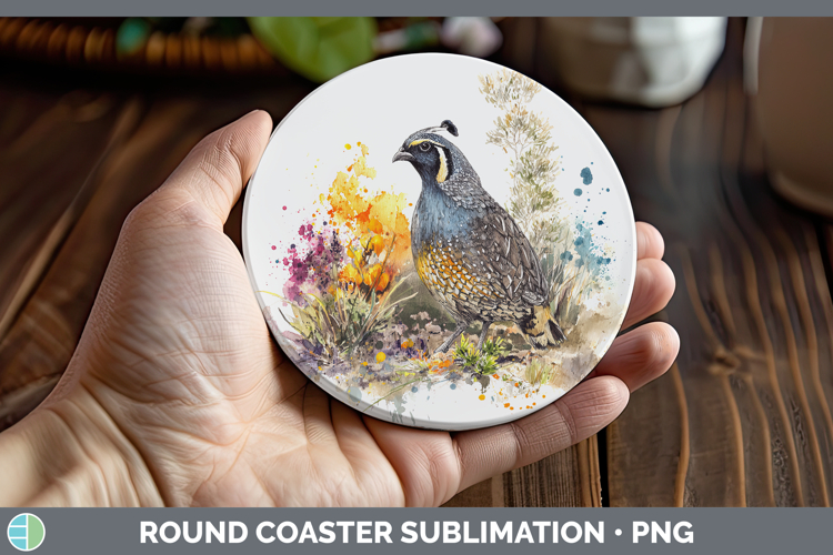 Quail Birds 01 Sketch Round Coaster Sublimation Design