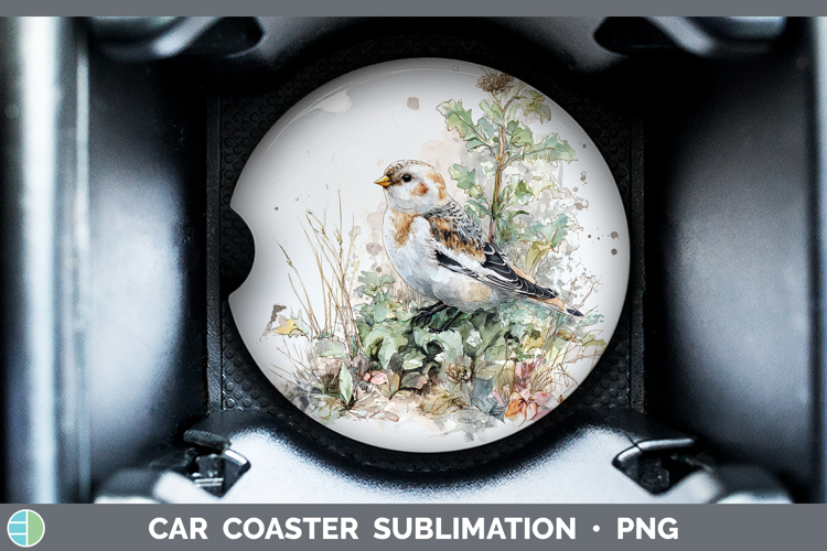 Snow Bunting Birds 01 Sketch Car Coaster Sublimation Design