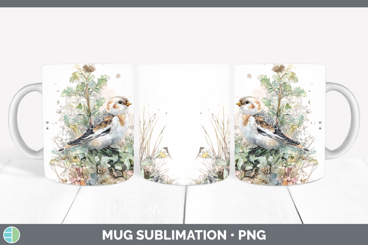 Snow Bunting Birds 01 Sketch Mug Wrap Sublimation Design
