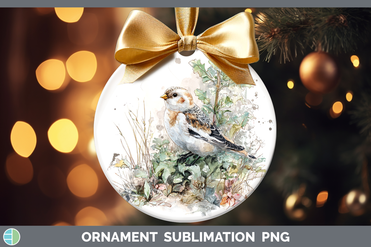 Snow Bunting Birds 01 Sketch Ornament Sublimation Design