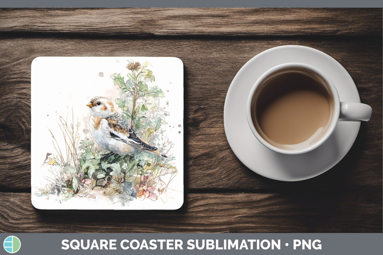 Snow Bunting Birds 01 Sketch Square Coaster Sublimation Desi