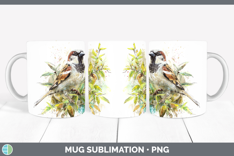 Sparrow Birds 01 Sketch Mug Wrap Sublimation Design