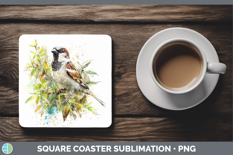 Sparrow Birds 01 Sketch Square Coaster Sublimation Design