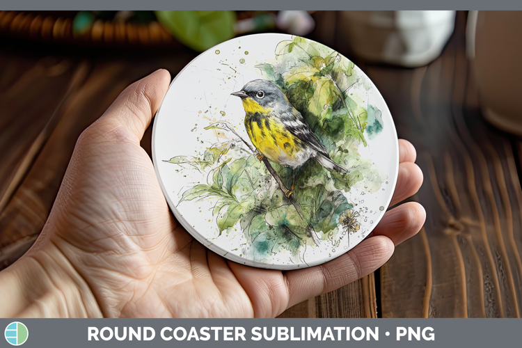 Warbler Birds 01 Sketch Round Coaster Sublimation Design