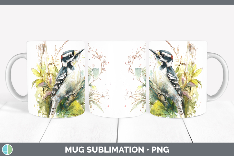 Woodpecker Birds 01 Sketch Mug Wrap Sublimation Design
