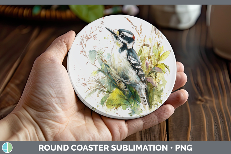 Woodpecker Birds 01 Sketch Round Coaster Sublimation Design