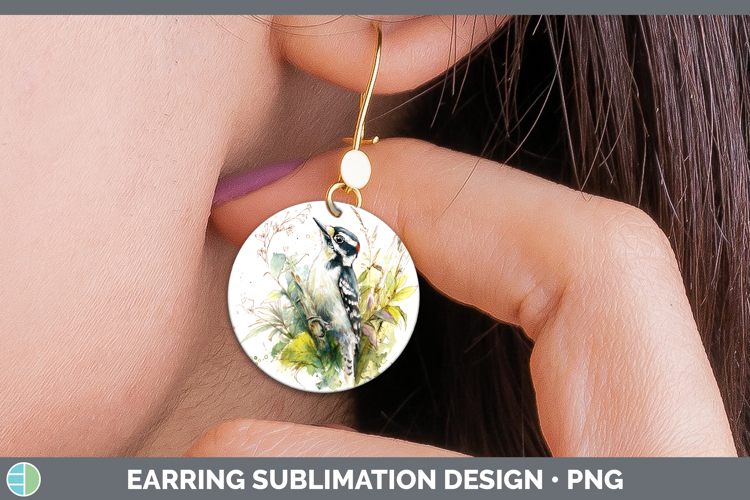Woodpecker Birds 01 Sketch Round Earrings Sublimation Design