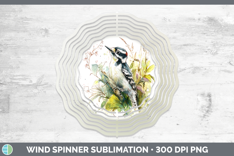 Woodpecker Birds 01 Sketch Wind Spinner Sublimation Design