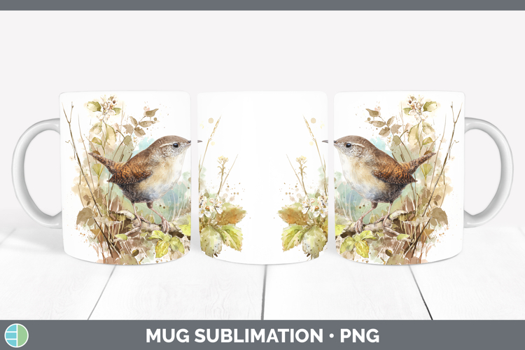 Wren Birds 01 Sketch Mug Wrap Sublimation Design