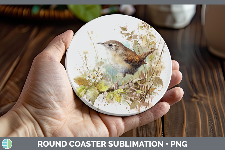 Wren Birds 01 Sketch Round Coaster Sublimation Design