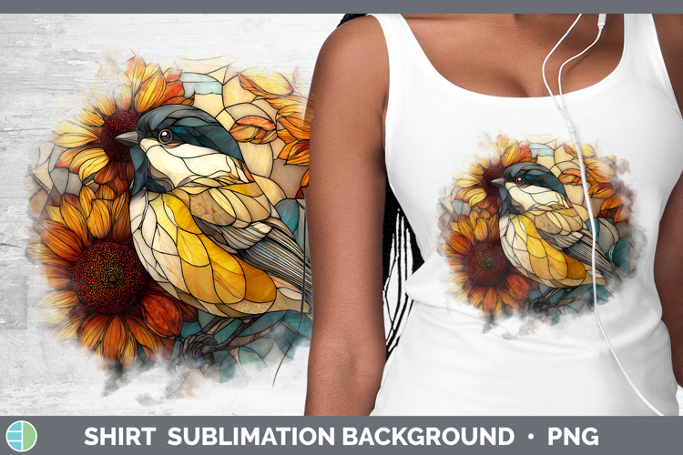 Chickadee Shirt Birds 01 Stained Glass Sunflower Sublimation