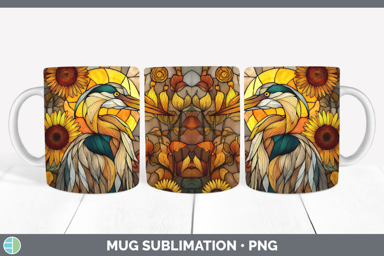 Great Blue Heron Mug Wrap Birds 01 Stained Glass Sunflower S