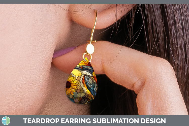 Kingfisher Teardrop Earrings Birds 01 Stained Glass Sunflowe