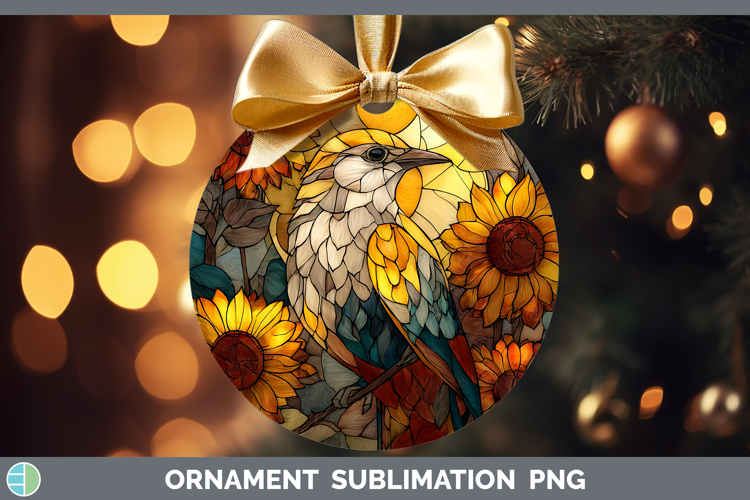 Mockingbird Ornament Birds 01 Stained Glass Sunflower Sublim