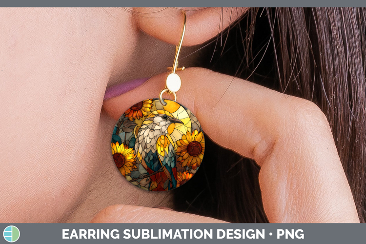 Mockingbird Round Earrings Birds 01 Stained Glass Sunflower