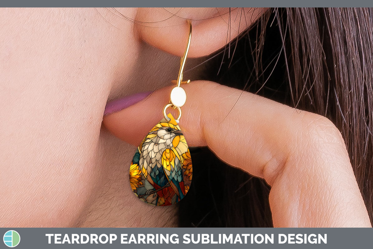 Mockingbird Teardrop Earrings Birds 01 Stained Glass Sunflow