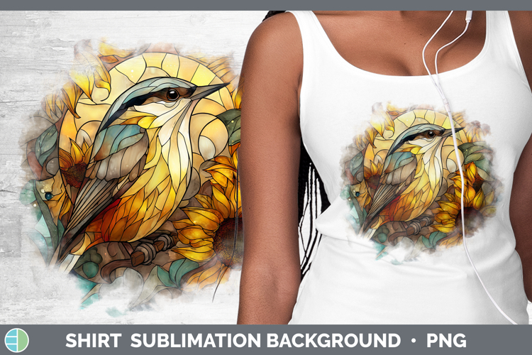 Nuthatch Shirt Birds 01 Stained Glass Sunflower Sublimation