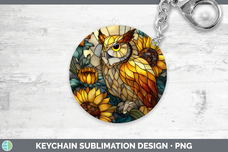 Owl Keychain Birds 01 Stained Glass Sunflower Sublimation Ke