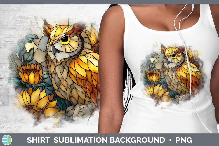 Owl Shirt Birds 01 Stained Glass Sunflower Sublimation Backg