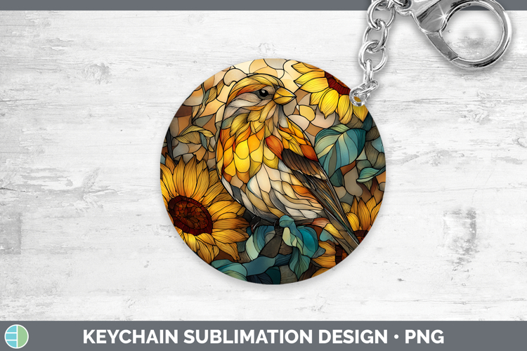 Pine Grosbeak Keychain Birds 01 Stained Glass Sunflower Subl