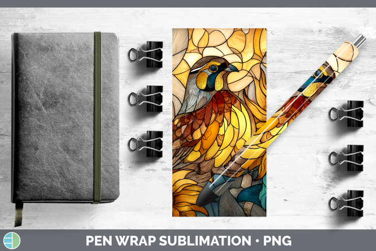 Quail Pen Wrap Birds 01 Stained Glass Sunflower Sublimation