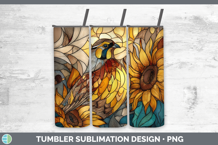 Quail Tumbler Birds 01 Stained Glass Sunflower Sublimation 2