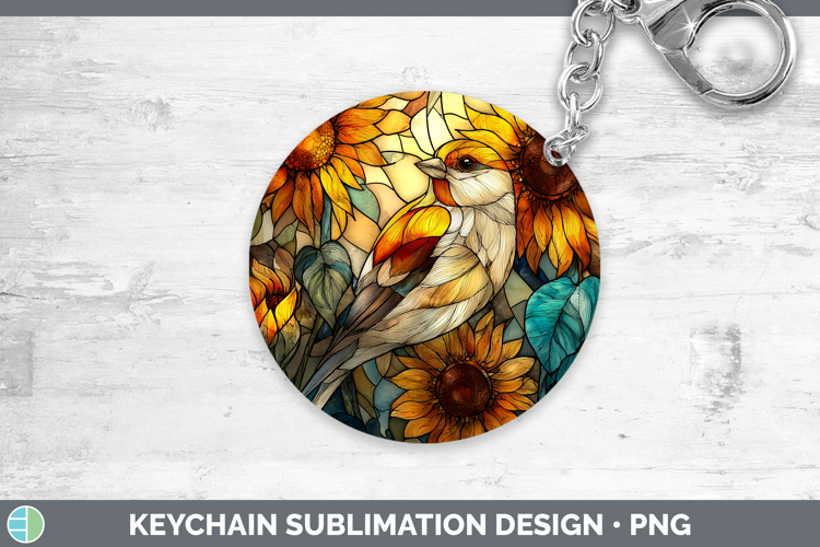 Snow Bunting Keychain Birds 01 Stained Glass Sunflower Subli