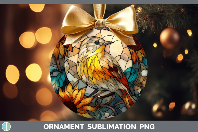 Warbler Ornament Birds 01 Stained Glass Sunflower Sublimatio