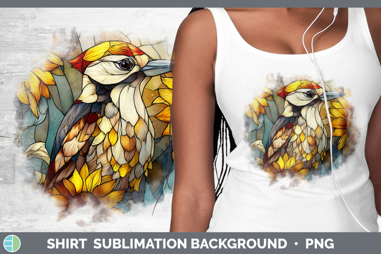 Woodpecker Shirt Birds 01 Stained Glass Sunflower Sublimatio