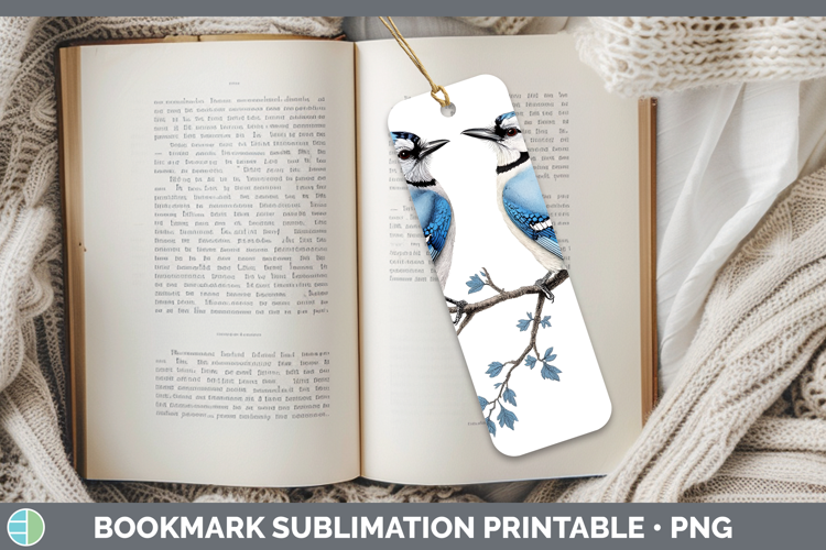 Birds 01 Vintage Blue Jay Bookmark Sublimation Printable Des
