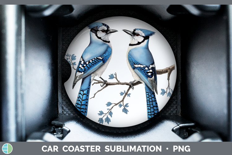 Birds 01 Vintage Blue Jay Car Coaster Sublimation Designs