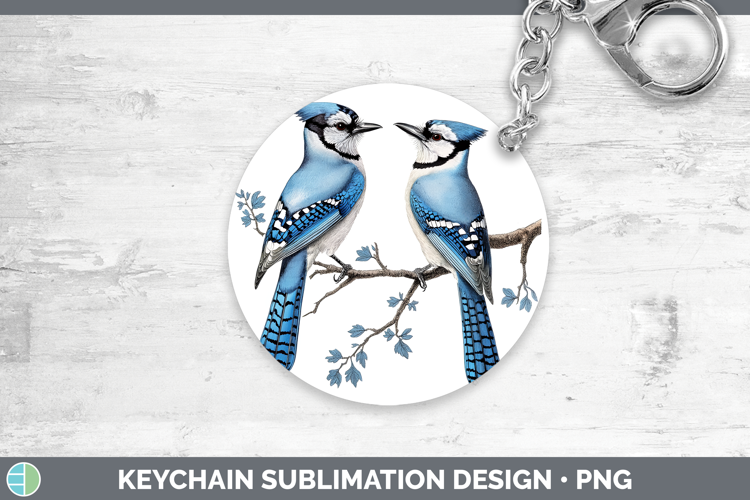 Birds 01 Vintage Blue Jay Keychain Sublimation Keyring Desig