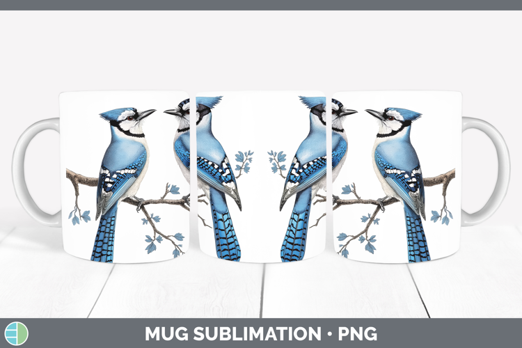 Birds 01 Vintage Blue Jay Mug Wrap Sublimation Coffee Cup De