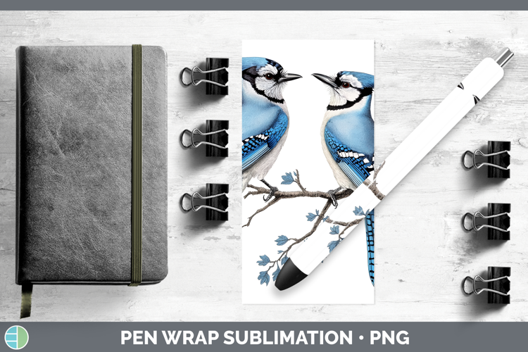 Birds 01 Vintage Blue Jay Pen Wrap Sublimation Pen Designs
