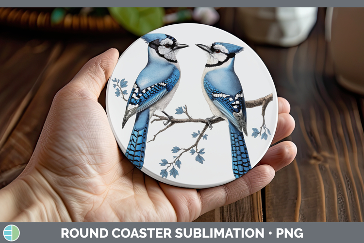 Birds 01 Vintage Blue Jay Round Coaster Sublimation Coaster