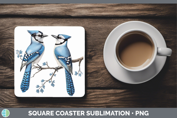 Birds 01 Vintage Blue Jay Square Coaster Sublimation Coaster