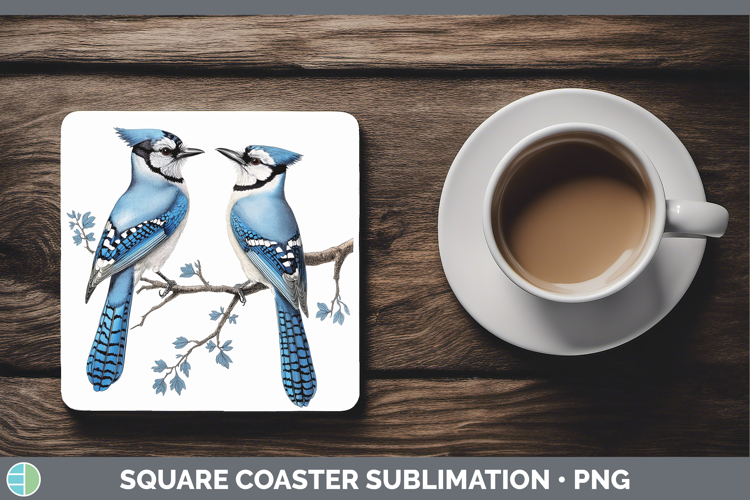 Birds 01 Vintage Blue Jay Square Coaster Sublimation Coaster