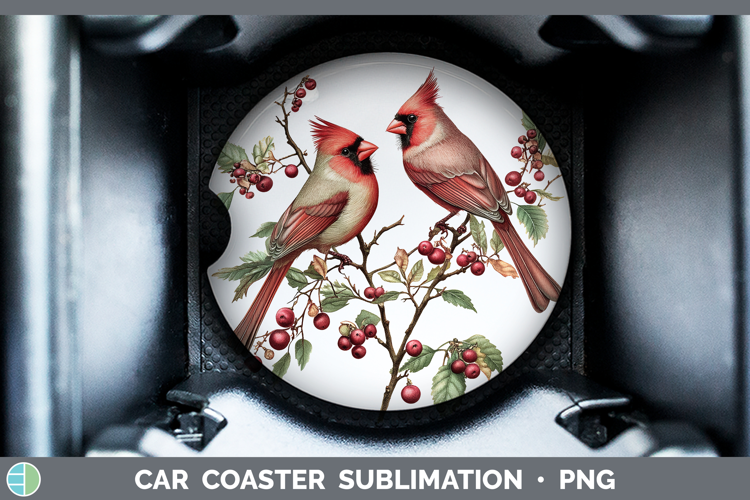 Birds 01 Vintage Cardinal Car Coaster Sublimation Designs
