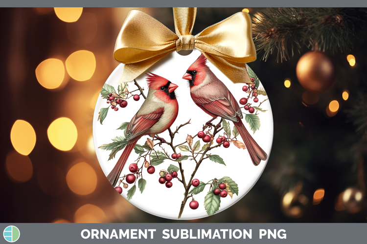 Birds 01 Vintage Cardinal Ornament Sublimation Bauble Design