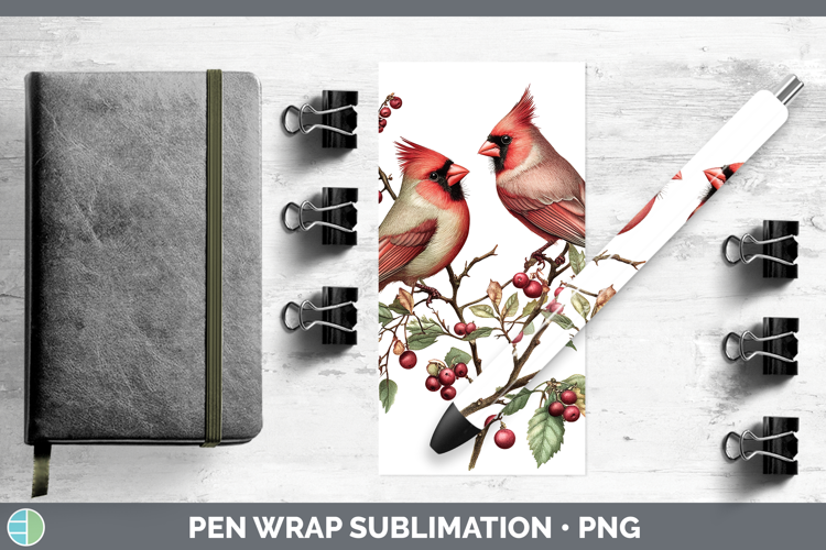 Birds 01 Vintage Cardinal Pen Wrap Sublimation Pen Designs
