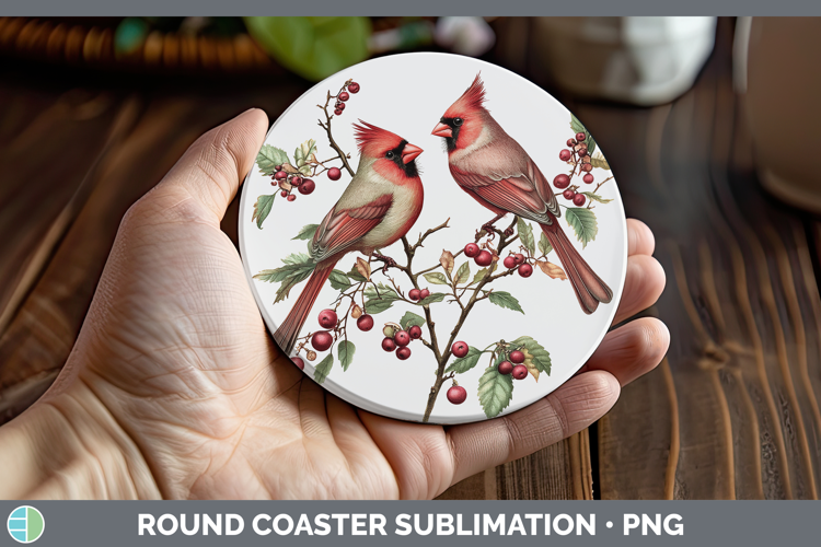 Birds 01 Vintage Cardinal Round Coaster Sublimation Coaster