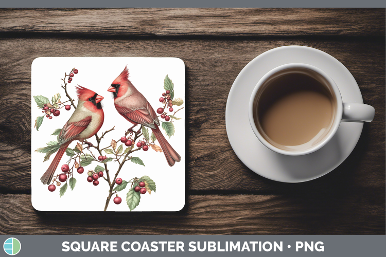 Birds 01 Vintage Cardinal Square Coaster Sublimation Coaster