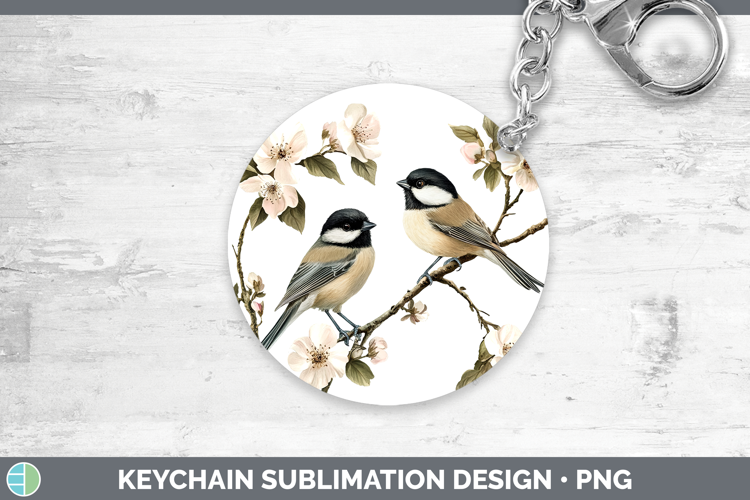 Birds 01 Vintage Chickadee Keychain Sublimation Keyring Desi