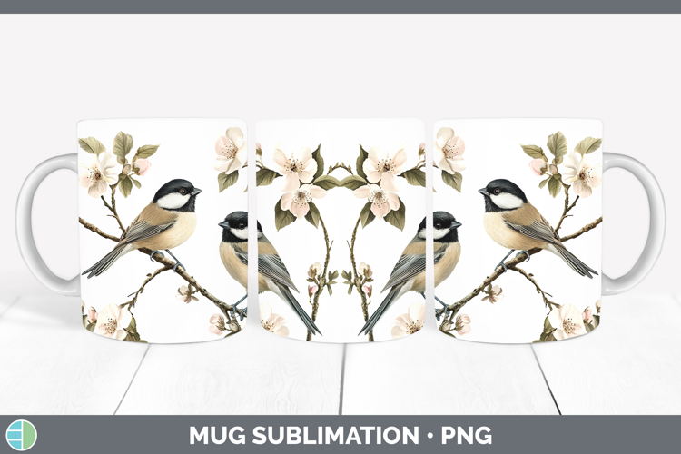 Birds 01 Vintage Chickadee Mug Wrap Sublimation Coffee Cup D
