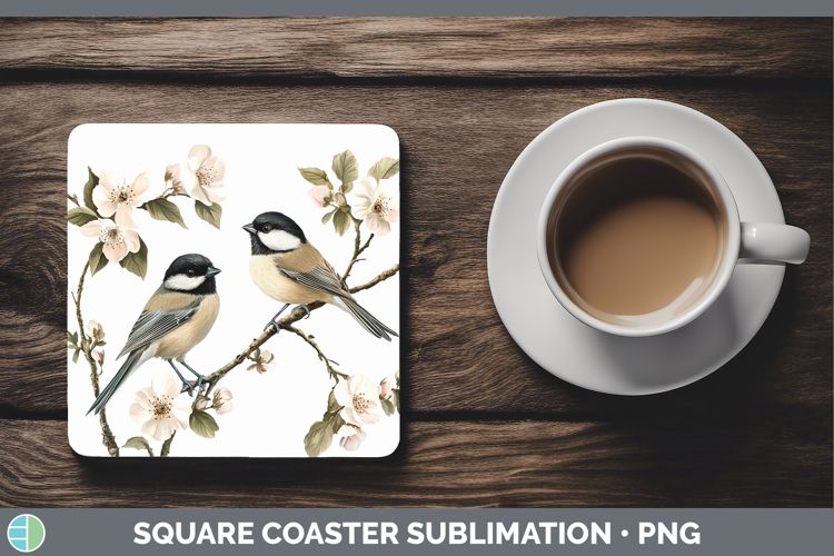 Birds 01 Vintage Chickadee Square Coaster Sublimation Coaste