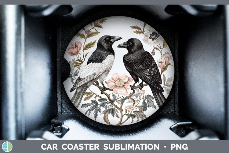 Birds 01 Vintage Crow Car Coaster Sublimation Designs